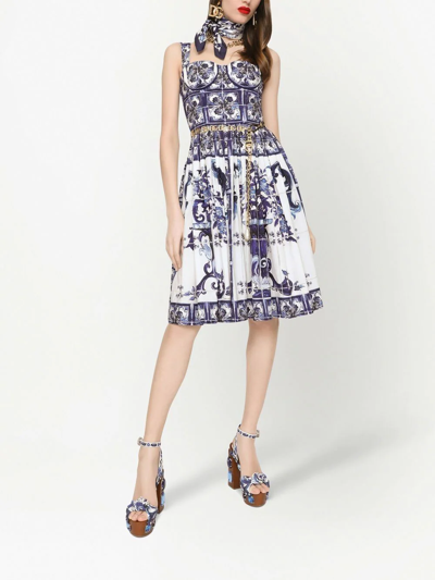 Dolce & Gabbana Blu Mediterraneo Bustier Poplin Sundress In Blue