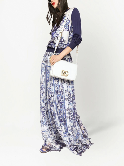 Dolce & Gabbana Majolica-print Silk Floor-length Skirt In Blue