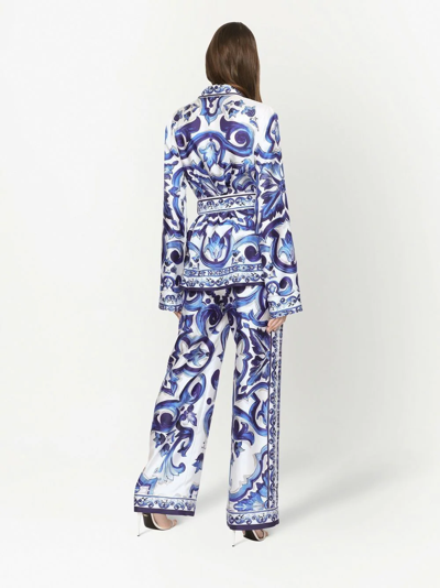 Dolce & Gabbana Pottery Printed Twill Pajamas Shirt In Blue