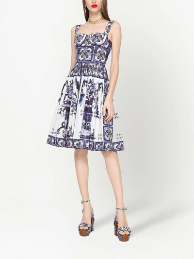 Dolce & Gabbana Blu Mediterraneo Bustier Poplin Sundress In Blue