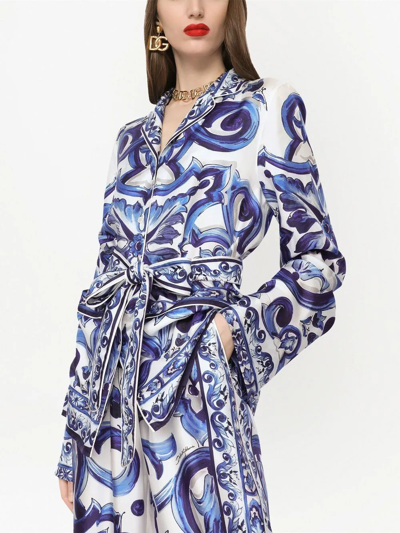 Dolce & Gabbana Pottery Printed Twill Pajamas Shirt In Blue