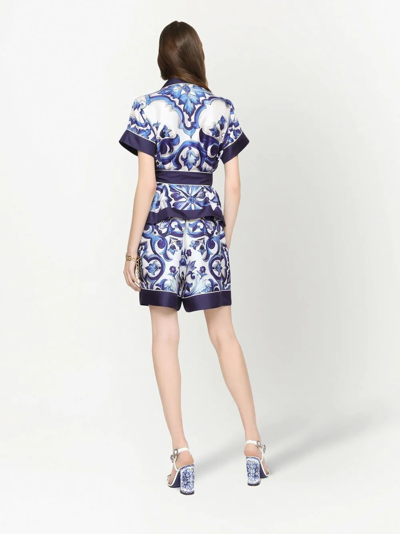 Dolce & Gabbana Majolica-print Twill Shirt With Belt In Blue