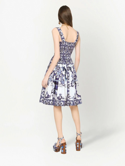 Dolce & Gabbana Blu Mediterraneo Bustier Poplin Sundress In Blue