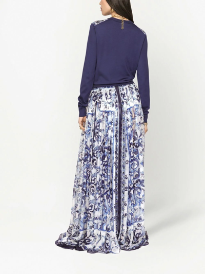 Dolce & Gabbana Majolica-print Silk Floor-length Skirt In Blue
