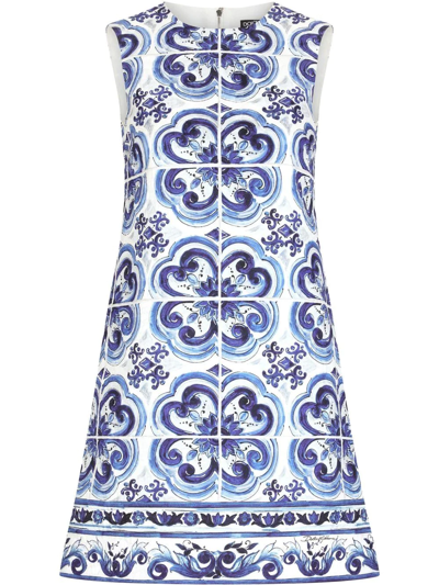 Shop Dolce & Gabbana Majolica-print Brocade Minidress In Blue