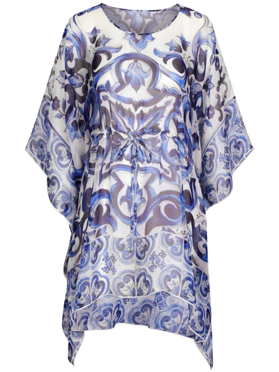Shop Dolce & Gabbana Majolica-print Silk Kaftan In Blue