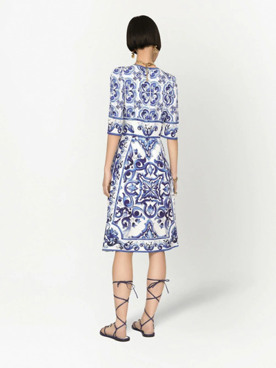 Dolce & Gabbana Pleated Printed Cotton-poplin Midi Dress In Blue