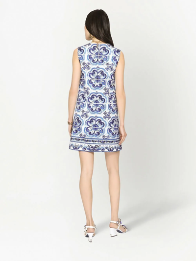 Dolce & Gabbana Majolica-print Round Neck Mini Dress In Blue