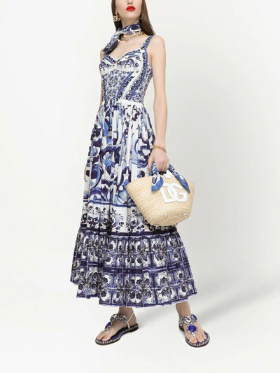 Shop Dolce & Gabbana Majolica-print Bustier Maxi Dress In Blue