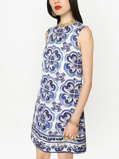 Shop Dolce & Gabbana Majolica-print Brocade Minidress In Blue