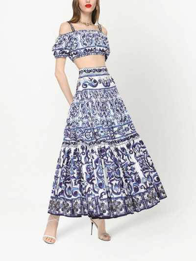 Shop Dolce & Gabbana Majolica-print Crop Top In Blue