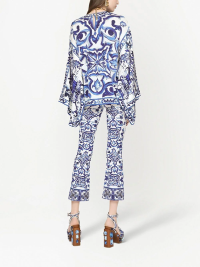 Shop Dolce & Gabbana Majolica-print Silk Blouse In Blue