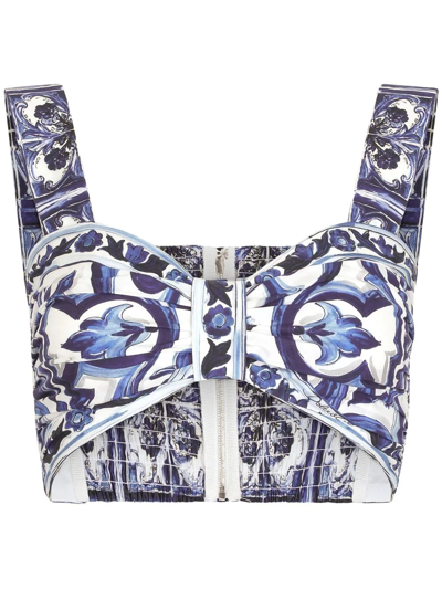Shop Dolce & Gabbana Majolica-print Bralette Top In Blue