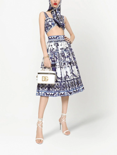 Dolce & Gabbana Majolica-print Cropped Cotton-poplin Top In Blue
