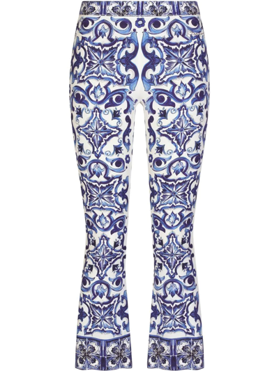 Shop Dolce & Gabbana Majolica-print Flared Trousers In Blue