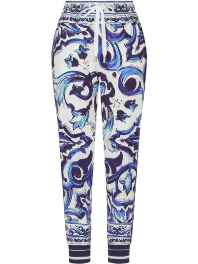 Dolce & Gabbana Blu Mediterraneo Cady Painterly Elasticized Joggers In Blue  | ModeSens