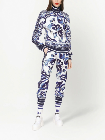 Dolce & Gabbana Blu Mediterraneo Cady Painterly Elasticized Joggers In Blue