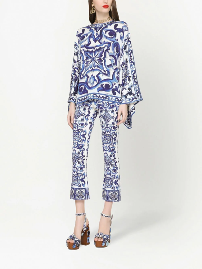 Dolce & Gabbana Majolica-print Cropped Trousers In Blue
