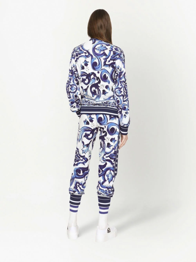 Dolce & Gabbana Blu Mediterraneo Cady Painterly Elasticized Joggers In Blue