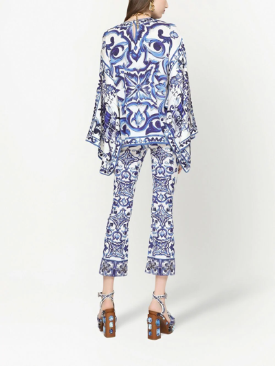 Shop Dolce & Gabbana Majolica-print Flared Trousers In Blue