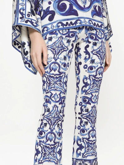 Shop Dolce & Gabbana Majolica-print Flared Trousers In Blue
