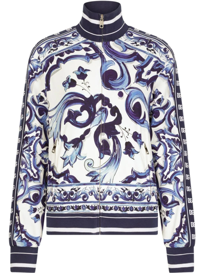 Shop Dolce & Gabbana Majolica-print Zip-up Sweatshirt In Blue