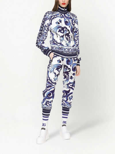 Shop Dolce & Gabbana Majolica-print Zip-up Sweatshirt In Blue