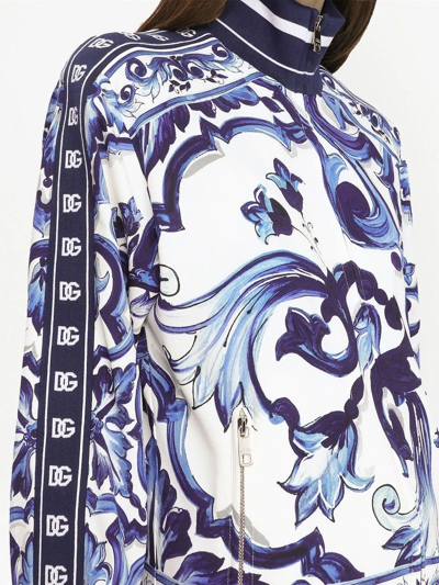 Shop Dolce & Gabbana Majolica-print Zip-up Sweatshirt In Blue