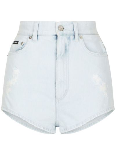 Shop Dolce & Gabbana High-waisted Denim Shorts In Blue