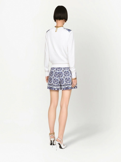 Shop Dolce & Gabbana Majolica-print Silk Cardigan In White