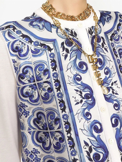 Dolce & Gabbana 18gg Printed Silk Cardigan In White