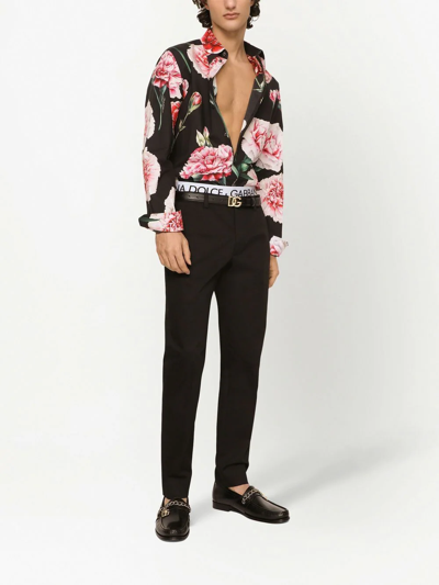 Shop Dolce & Gabbana Floral-print Cotton Shirt In Black