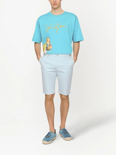 Shop Dolce & Gabbana Embroidered-logo Floral T_shirt In Blue