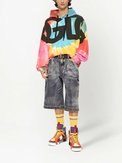 Shop Dolce & Gabbana Tie-dye Logo-print Hoodie In Blue