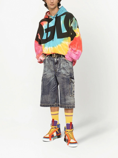 Shop Dolce & Gabbana Tie-dye Logo-print Hoodie In Blue