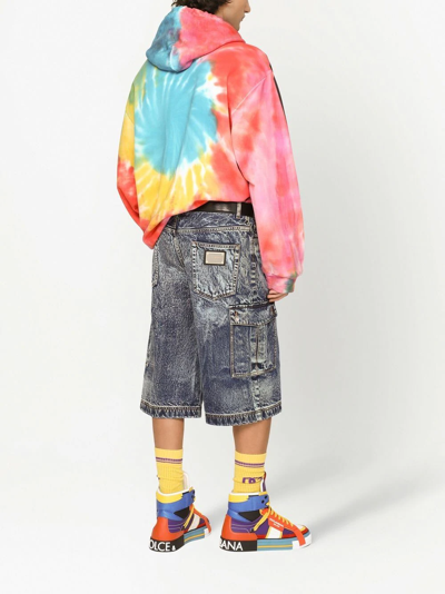 Shop Dolce & Gabbana Tie-dye Logo-print Hoodie In Blue