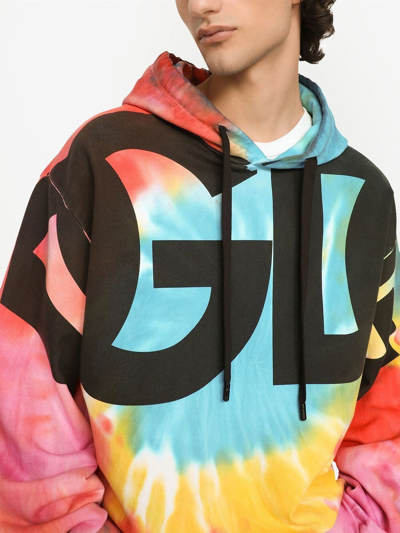 Shop Dolce & Gabbana Tie-dye Logo-print Hoodie In Blue