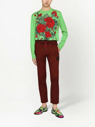 Shop Dolce & Gabbana Floral-jacquard Silk Jumper In Green