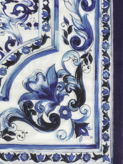 Dolce & Gabbana Majolica Printed Finished Edge Twill Scaf In Blue