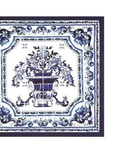 Dolce & Gabbana Majolica Printed Finished Edge Twill Scaf In Blue