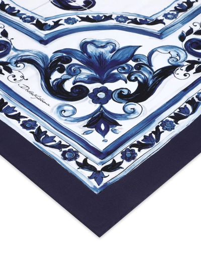 Dolce & Gabbana Majolica Printed Finished Edge Twill Scaf In Blue