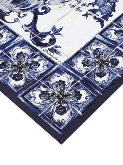 Shop Dolce & Gabbana Majolica-print Twill Scarf In Blue