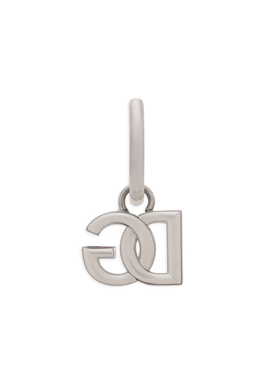 Shop Dolce & Gabbana Dg-logo Hoop Earring In Silver