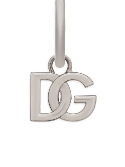 Shop Dolce & Gabbana Dg-logo Hoop Earring In Silver