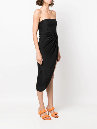 Gauge81 Lica Strapless Gathered Silk-satin Midi Dress In Black
