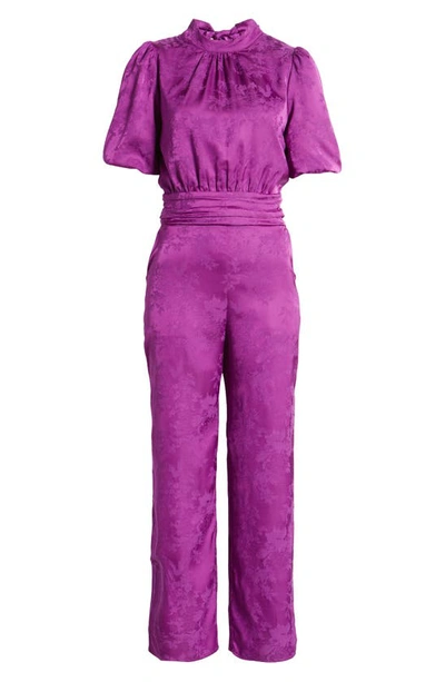 Shop Adelyn Rae Theo Jacquard Open Back Jumpsuit In Purple