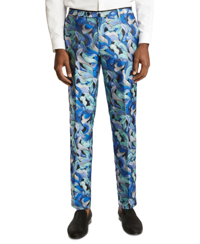 Shop Paisley & Gray Men's Slim-fit Floral Tuxedo Pants In Aquamarine
