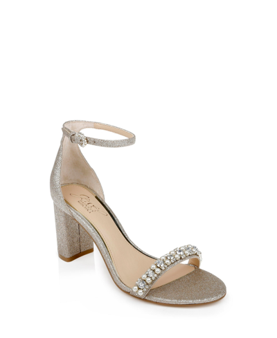 Shop Jewel Badgley Mischka Women's Daylann Block Heel Evening Sandals In Gold Glitter