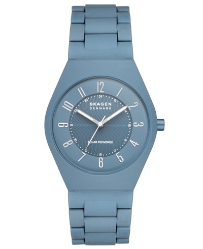 Shop Skagen Men's Grenen In Blue Made With 100% Recycled Ocean Plastics Link Bracelet Watch, 37mm In Light Blue