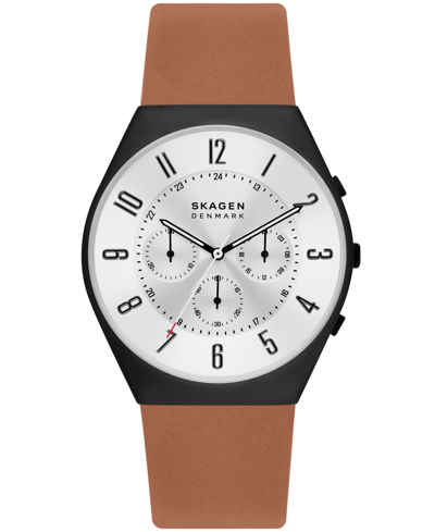 Shop Skagen Men's Grenen Chronograph In Brown Leather Strap Watch, 42mm In Black/brown